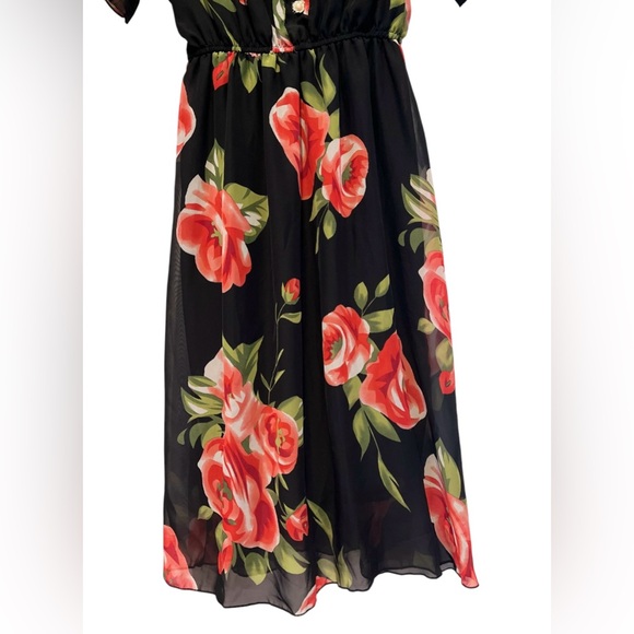 YUNA Red & Black Short Sleeve Midi  Dress With Belt Women's Size L NWT Defect - Picture 6 of 10